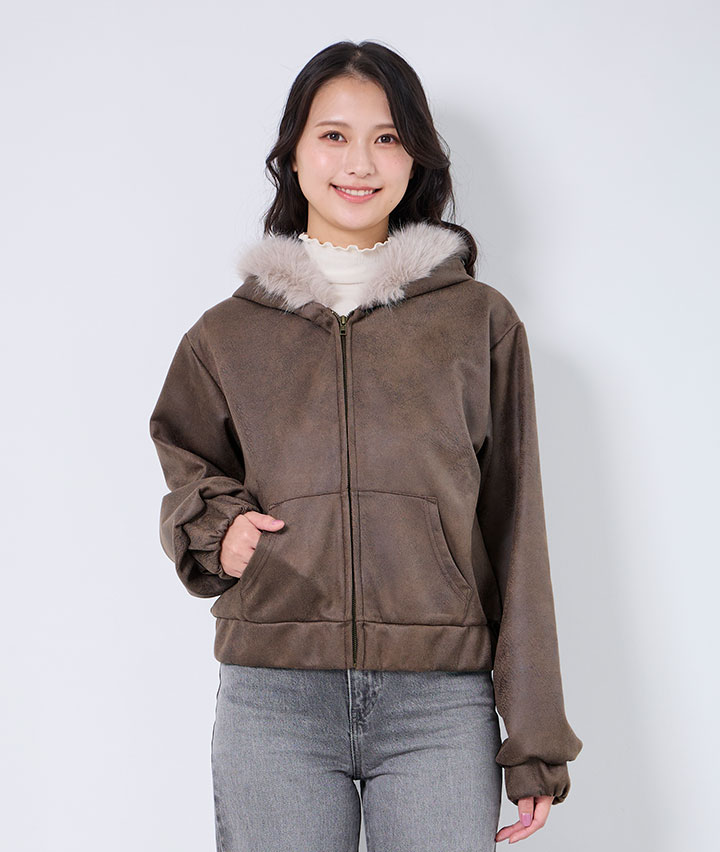 ファー付きフードジップブルゾン