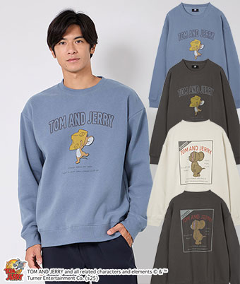 【トムとジェリー】裏起毛加工風プリントクルーウェット