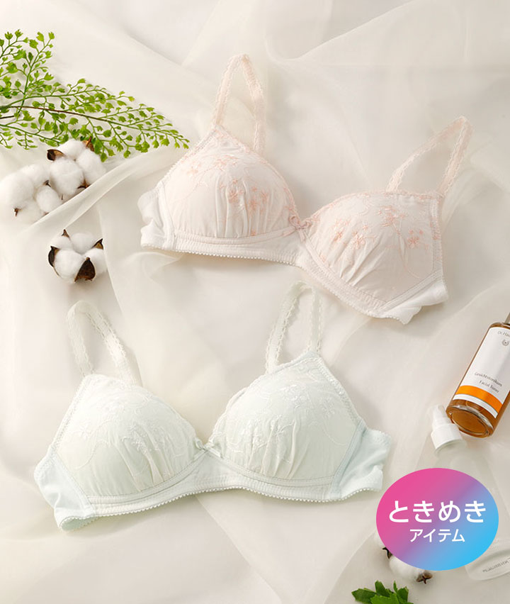 【生活の木】（カレンデュラオイル加工）（コットンＭＩＸ）コットンレースノンワイヤーブラジャー
