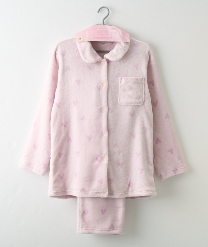 【ふわもこ】ハート柄シャツパジャマ