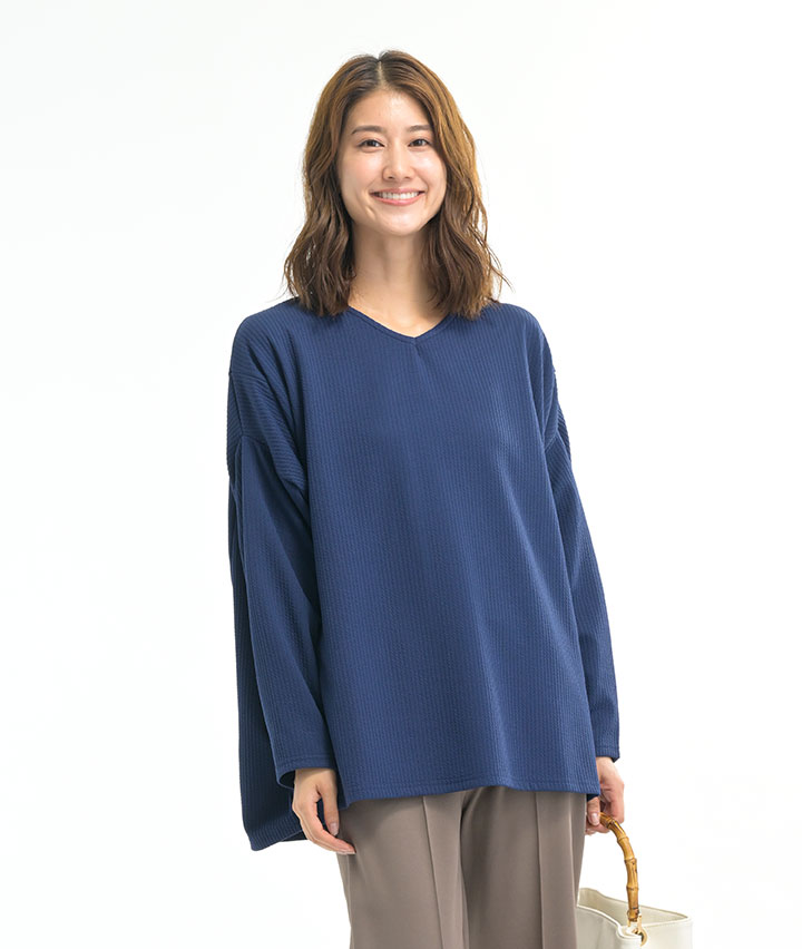 【着るだけでステキに変身トップス】ストライプジャカードプルオーバー