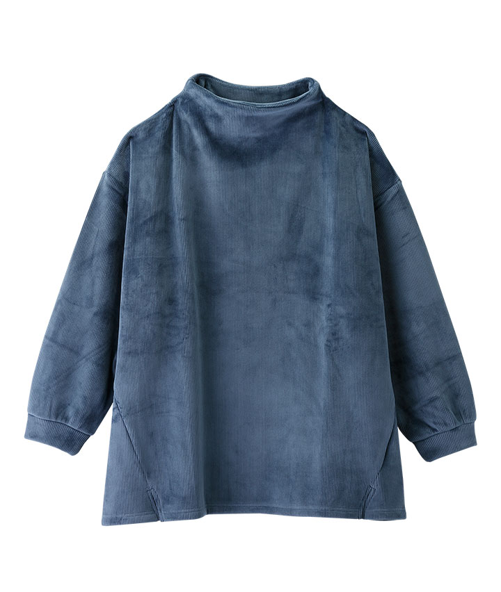 【すっきりメイクトップス】カットコール裏ベロアボトルネックプルオーバー