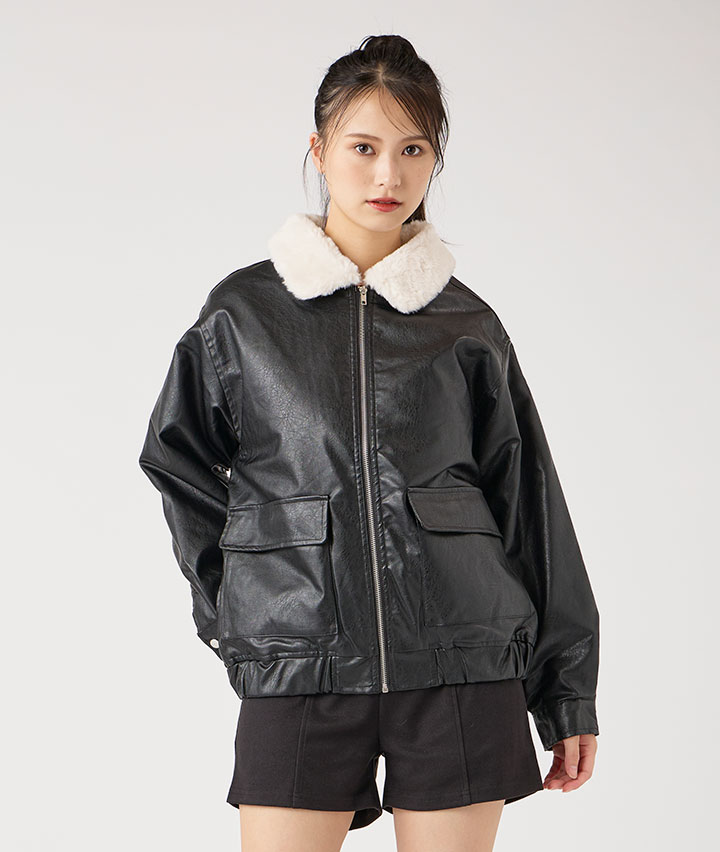 合皮衿ファーブルゾン