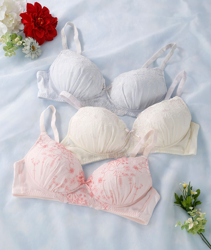 （コットンＭＩＸ）シフォン刺繍ノンワイヤーブラジャー
