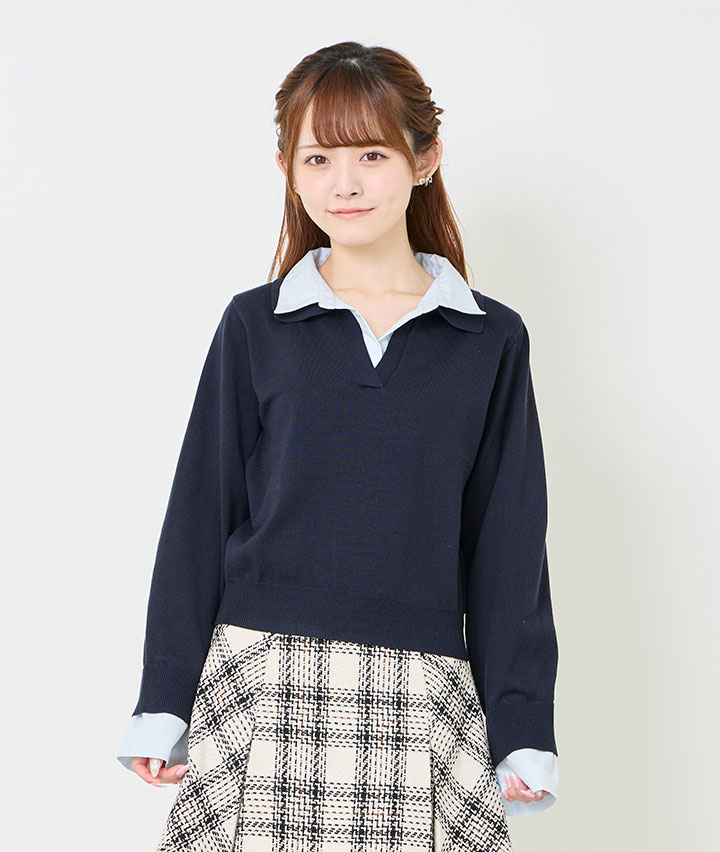 襟付きニットプルオーバー
