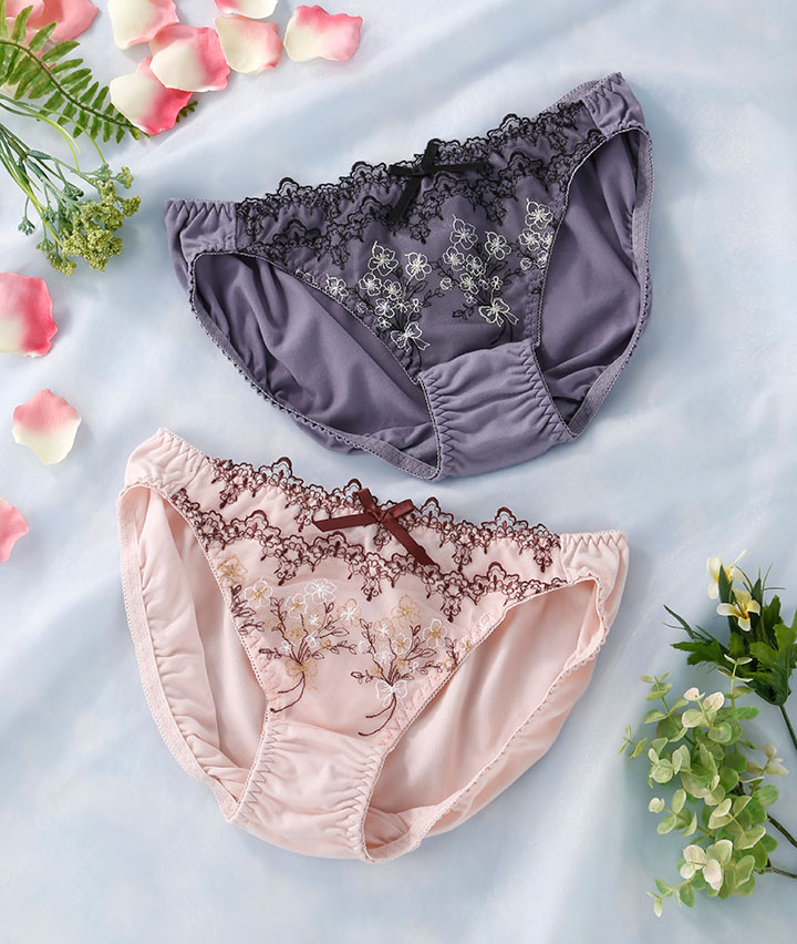 ラメ小花刺繍レースショーツ