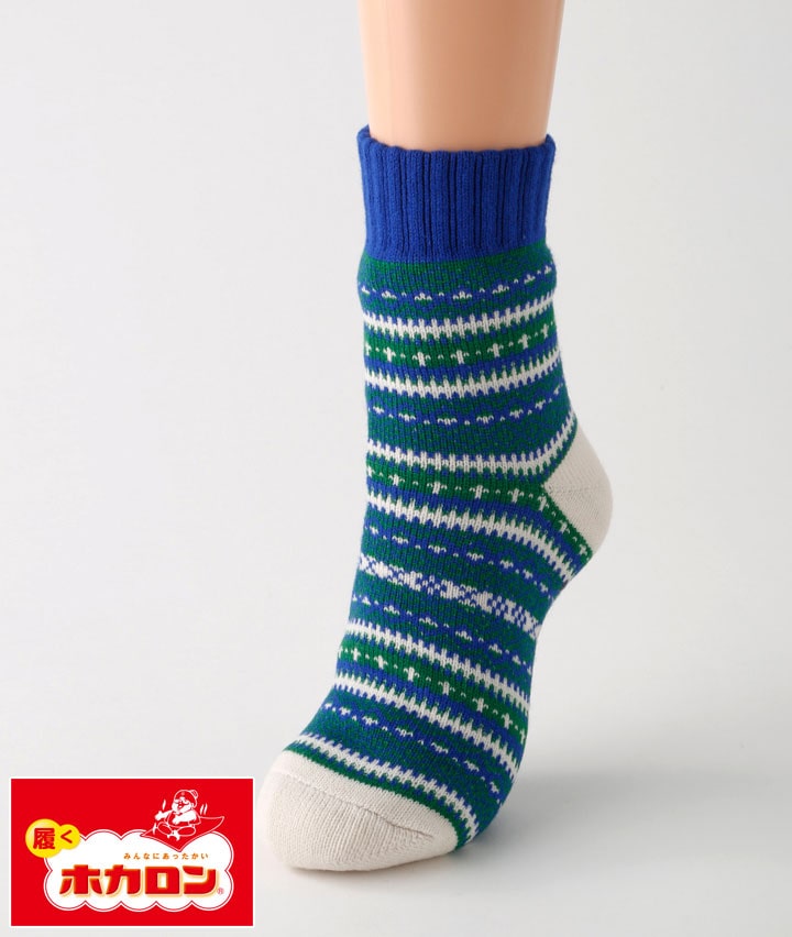 【ホカロン】（１足物）二重編み裏ボアクルーソックス