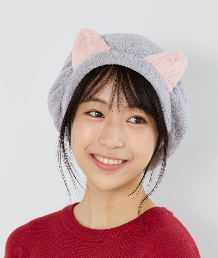 ねこ付きヘアキャップ