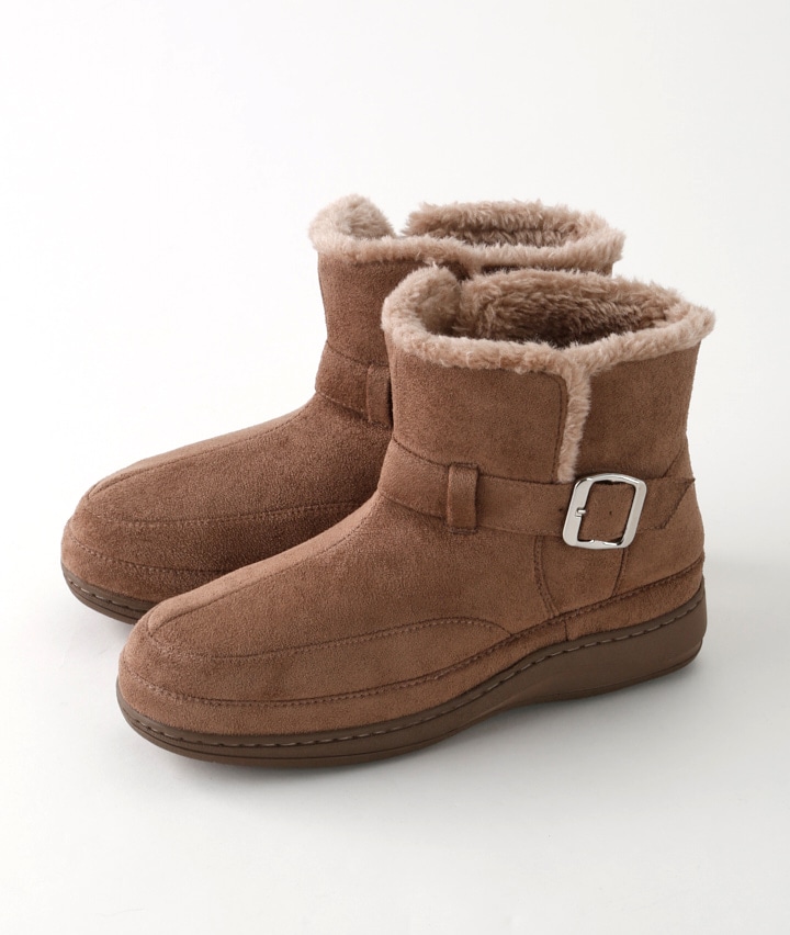 婦人裏ボア仕様ベルト使いカジュアルブーツ