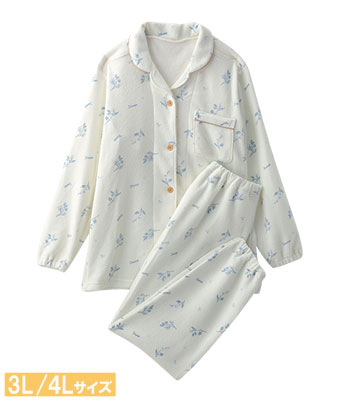 【ＳＵＦＦＵＳＥ】温活裏起毛ミモザ柄シャツパジャマ