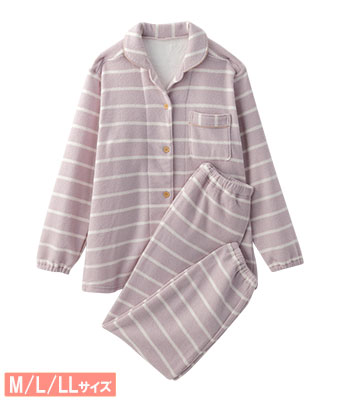 【ＳＵＦＦＵＳＥ】温活裏起毛ボーダー柄シャツパジャマ