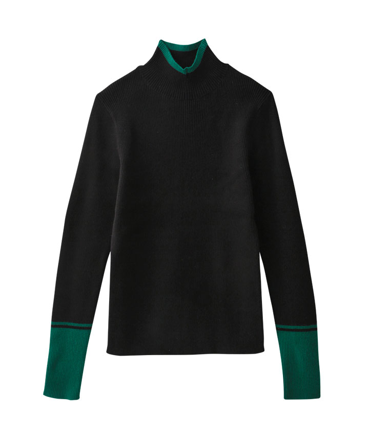 袖配色ニットプルオーバー