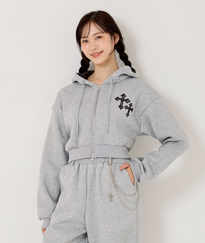 フード柄ジップパーカ