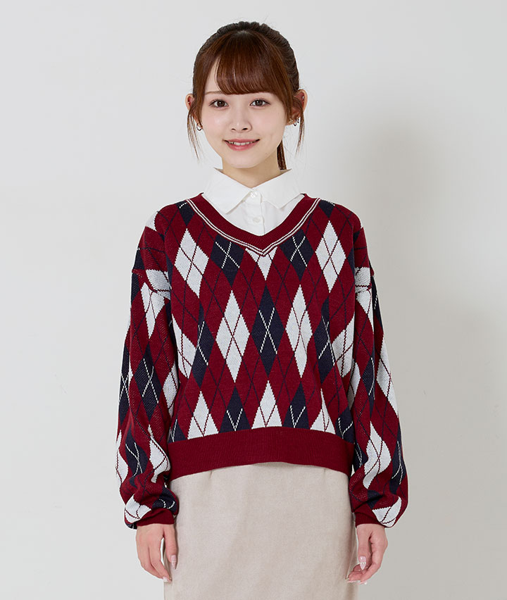 アーガイルニットプルオーバー