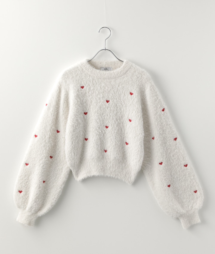 ハート刺しゅうニットプルオーバー