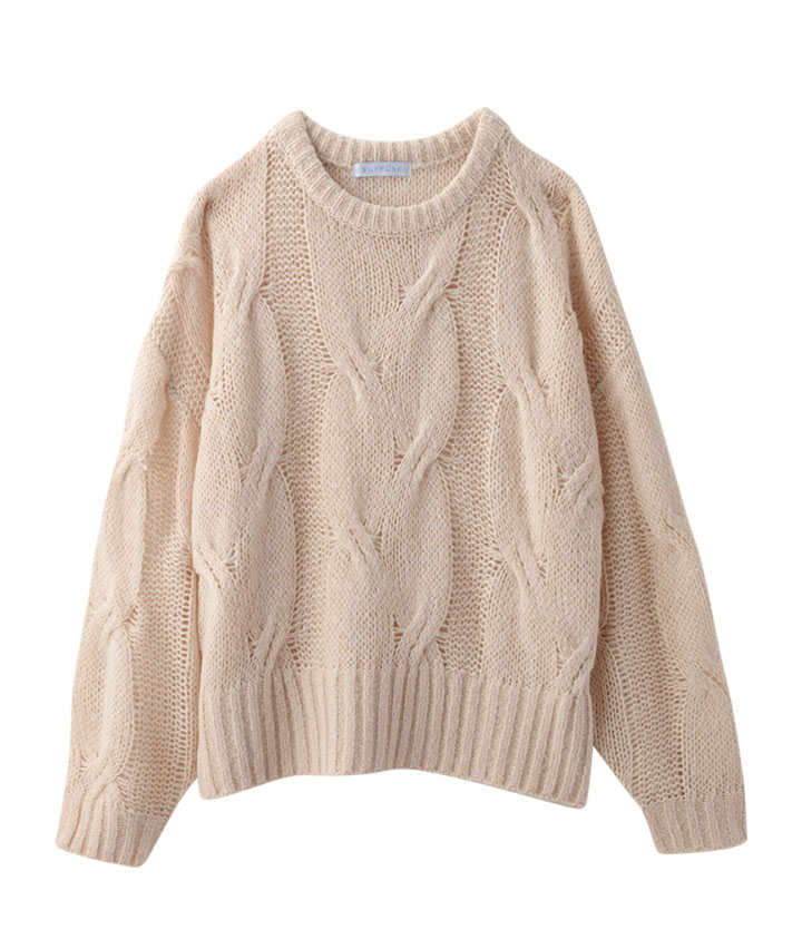 モヘヤ風ケーブルニットプルオーバー