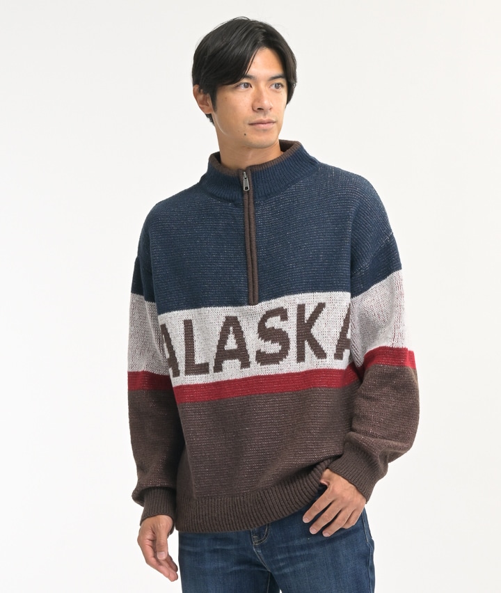 ハーフジップ切替ニット