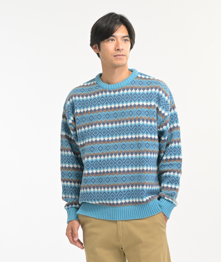 幾何学柄クルーセーター