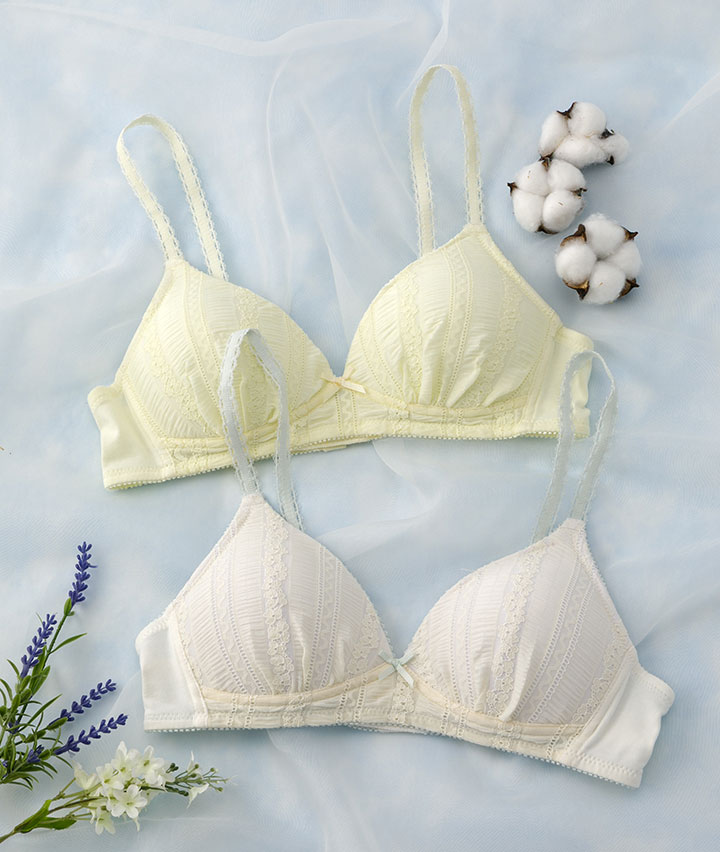 （アルガンオイル加工）（コットンＭＩＸ）縦レースノンワイヤーブラジャー