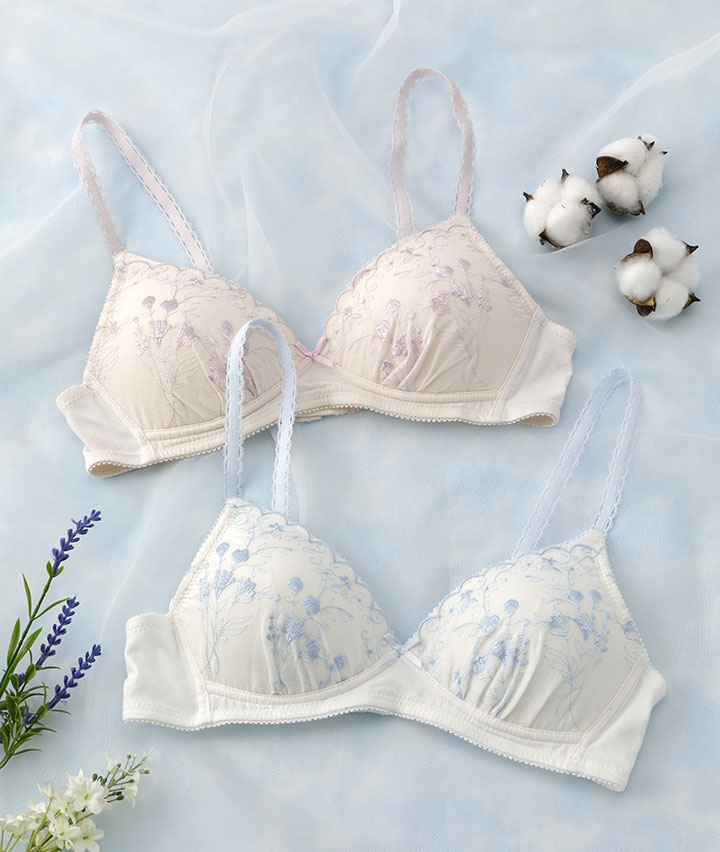 （アルガンオイル加工）（コットンＭＩＸ）コットンレースノンワイヤーブラジャー